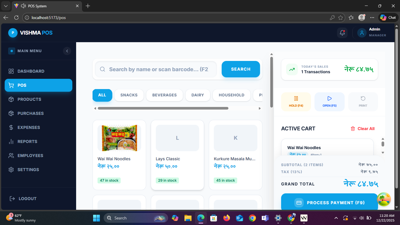 Vishma Retail POS Dashboard